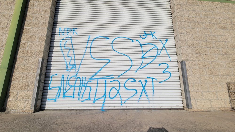 Roller door tagged with graffiti